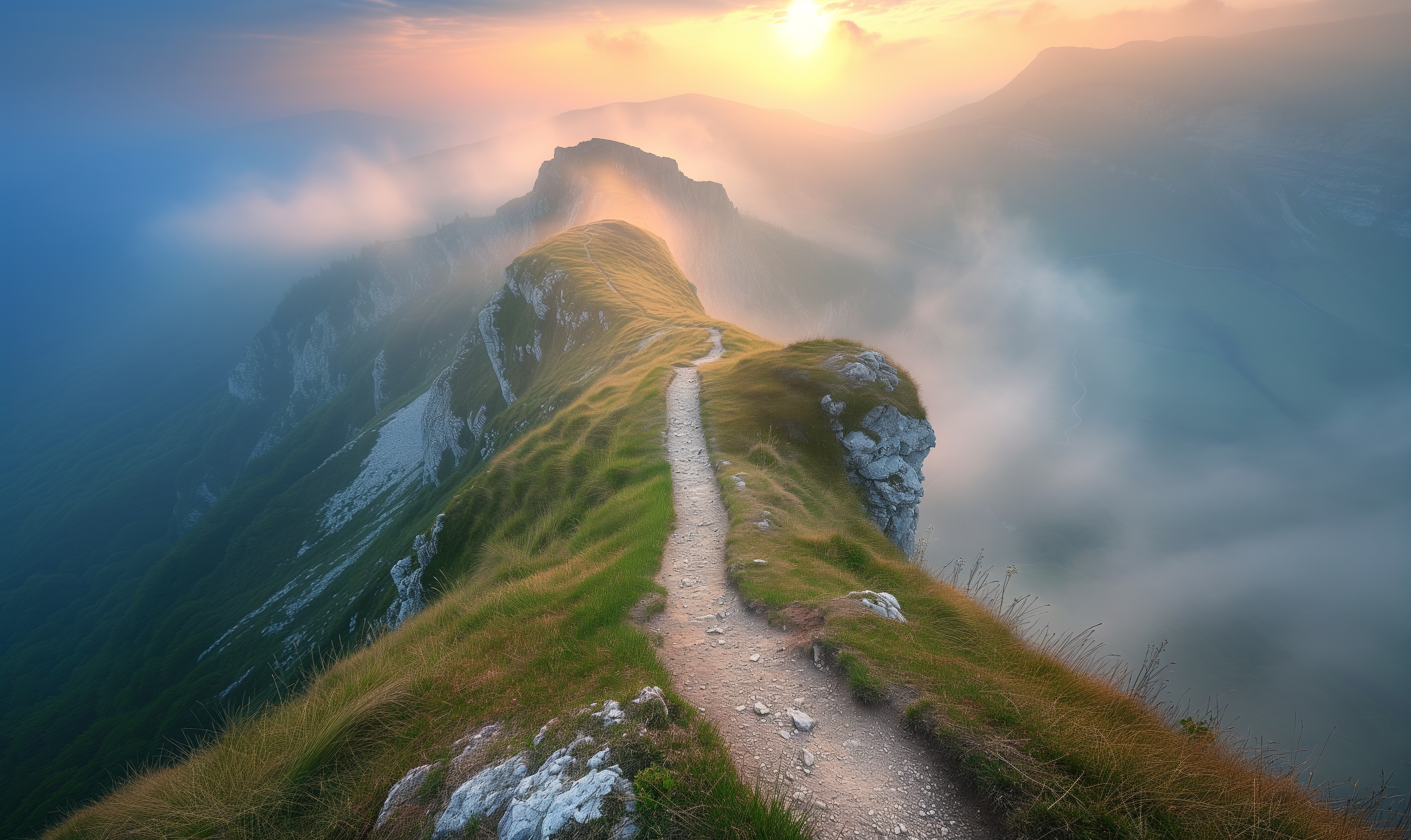 Image with pathway with mountains. 